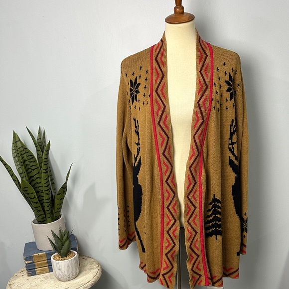 Modcloth Deer Stag Open Draped Cardigan Sweater Size 2X - Picture 2 of 9
